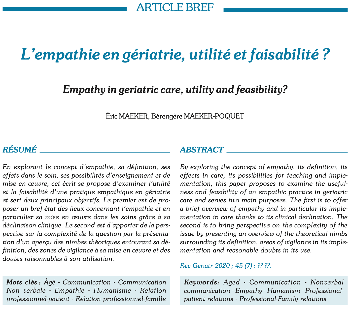 L Empathie En Geriatrie Utilite Et Faisabilite Maeker Fr